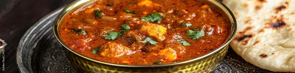 Spicy Indian curry with paneer and naan bread. Spicy Indian curry with paneer and naan bread.