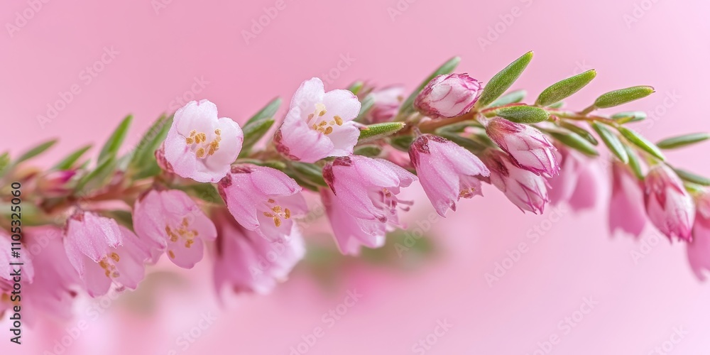 Fototapeta premium Close up view of a heather flower showcasing the delicate beauty of heather flowers, perfect for highlighting the charm of heather flowers in any botanical collection.