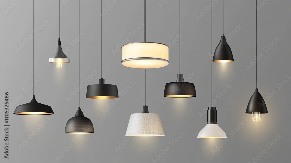 Set of ceiling lights isolated on a gray background Set of ceiling lights isolated on a gray background
