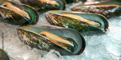 Green mussels are kept fresh using ice, ensuring the green mussels maintain their quality and flavor. Keeping green mussels cool is essential for preserving their freshness.