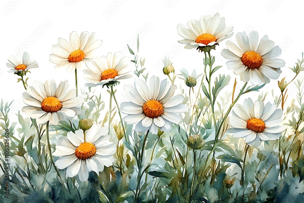 Fototapeta premium Beautiful daisies flowers with white background, yellow between the white flowers