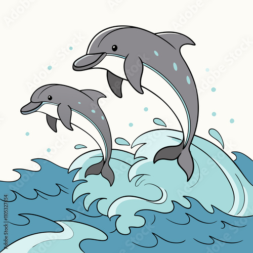 A vibrant vector artwork showcasing the lively and playful nature of dolphins, perfect for nature and marine-themed designs.