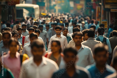 Wallpaper Mural Busy street scene shows crowd of Indian commuters walking. People dressed in casual clothes. Urban scene daily life. City environment. Many people moving along in hurry. Many individuals on street. Torontodigital.ca