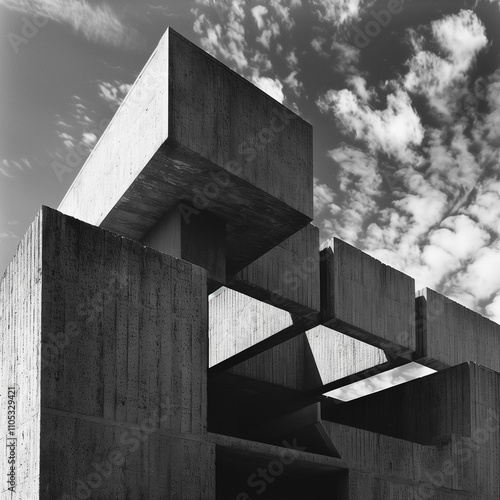 Brutalist architectural construction with sky background 
