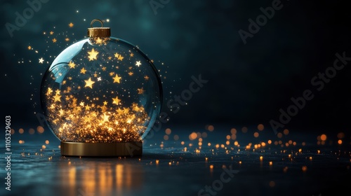 Enchanting Christmas Ornament with Sparkling Stars Inside a Glass Globe Capturing the Magical Essence of the Holiday Season in Warm Ambient Light