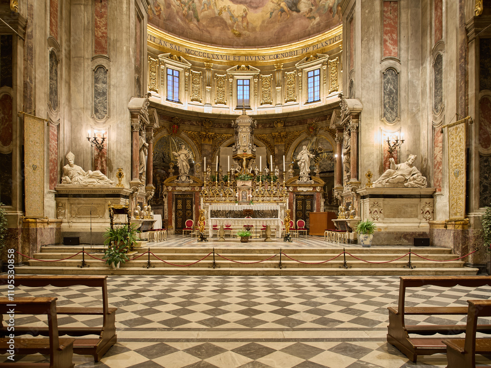 Obraz premium Altar of the Basilica della Santissima Annunziata baroque and renaissance styled church in Florence, Italy 