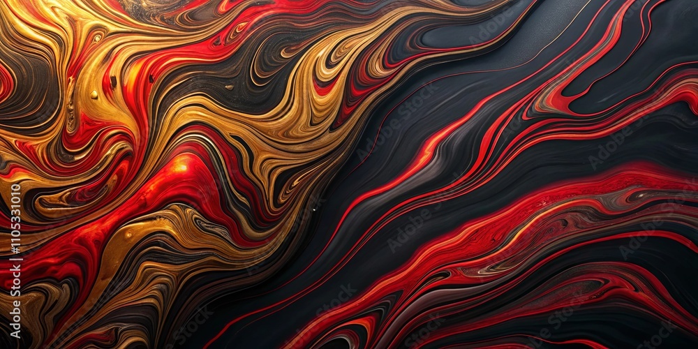 Abstract Swirling Color Composition Rich Red, Gold, and Black Hues Abstract Swirling Color Composition Rich Red, Gold, and Black Hues