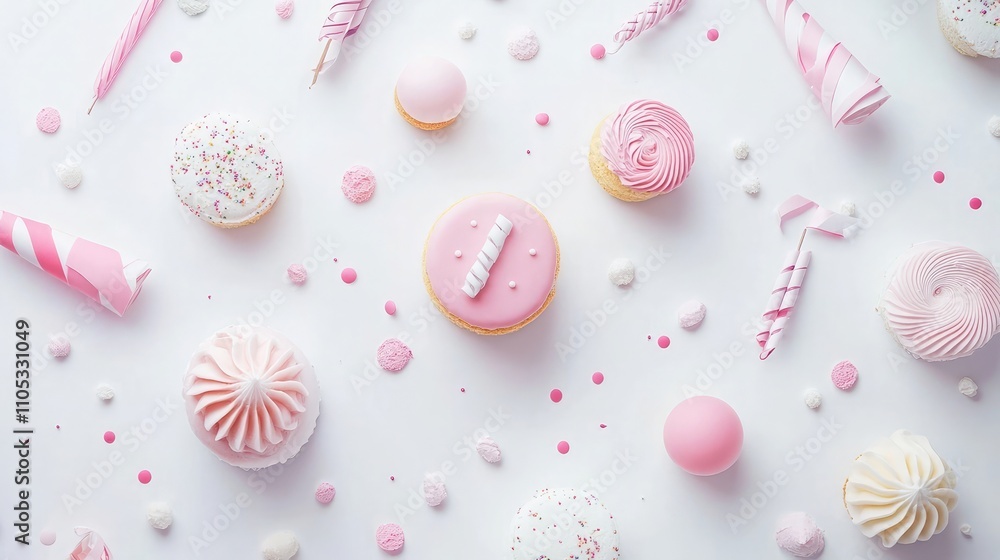Simple and elegant birthday typography with decorative party icons on a white backdrop Simple and elegant birthday typography with decorative party icons on a white backdrop