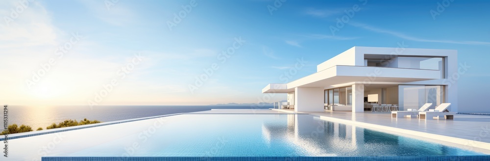 Fototapeta premium modern luxury summer villa with infinity pool. illustration