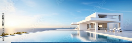 modern luxury summer villa with infinity pool. illustration