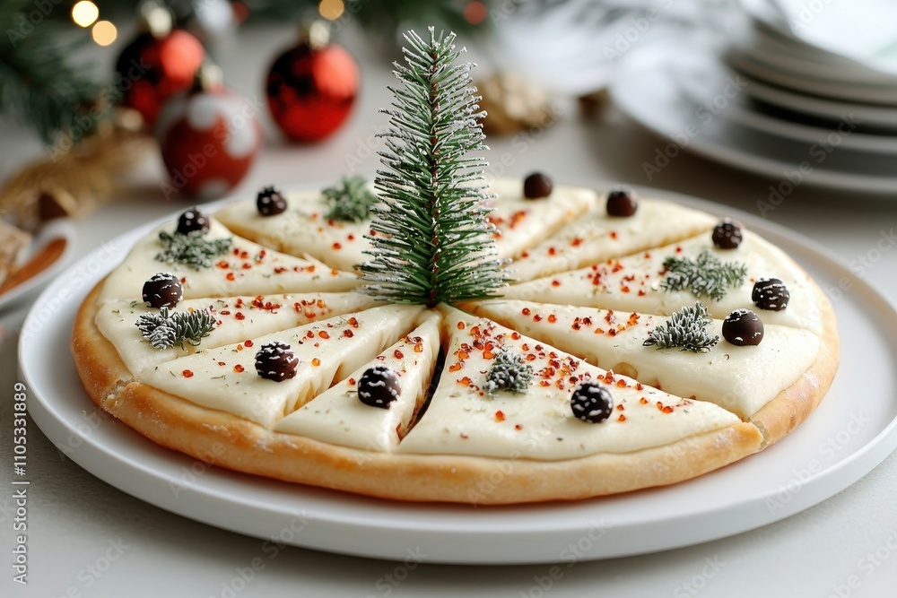 Festive Dessert Pizza with Creamy Frosting and Holiday Decorations Festive Dessert Pizza with Creamy Frosting and Holiday Decorations