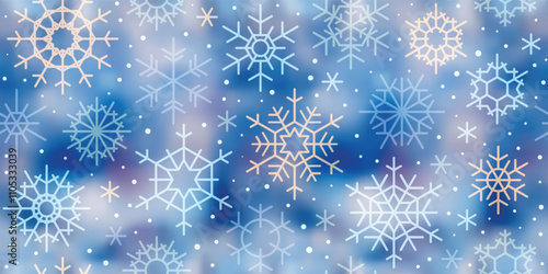 Vector winter background, snowfall and blizzard, snowflakes seamless pattern