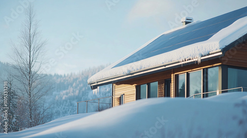 Solar panels on the roof of a private house on a winter day