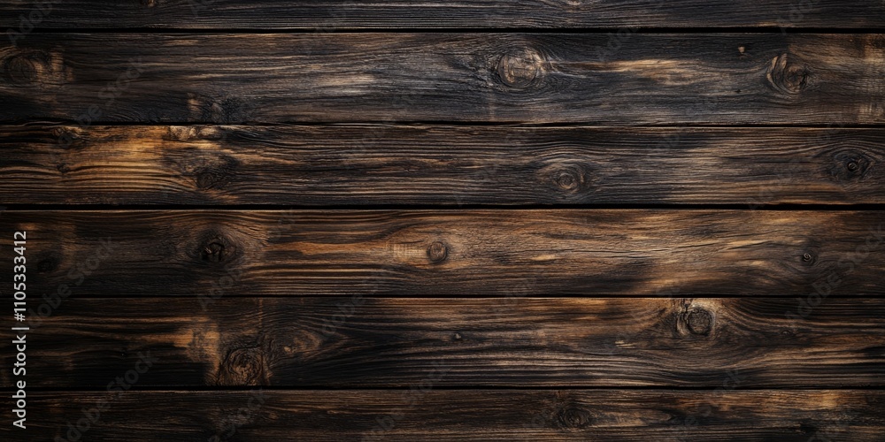 Naklejka premium Textured dark wooden background creates a beautiful aesthetic. This wooden background showcases a rich texture, perfect for highlighting the charm of wooden elements in design.