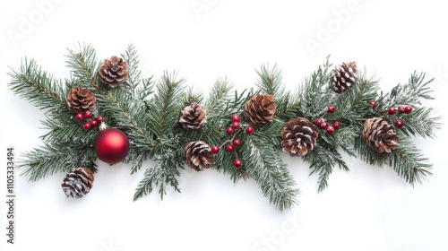 Wallpaper Mural christmas branches border with christmas decorations on white background Torontodigital.ca