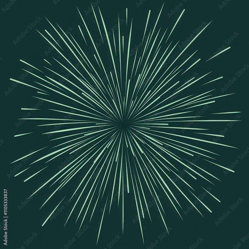 Fototapeta premium vibrant vector illustration of fireworks bursting in star like pattern, showcasing dynamic lines radiating outward in gotham green color. This design evokes excitement and celebration