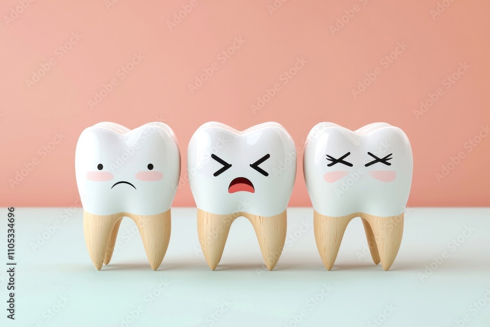 Fototapeta premium Cute Cartoon Teeth Characters with Funny Emotions Displayed