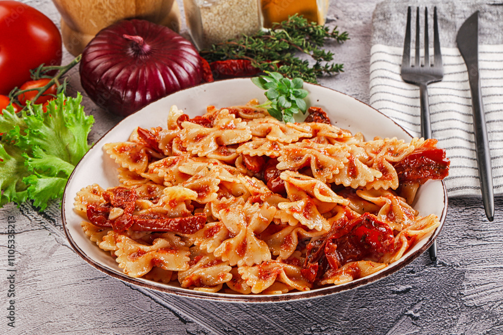 Italian pasta with dry tomato Italian pasta with dry tomato