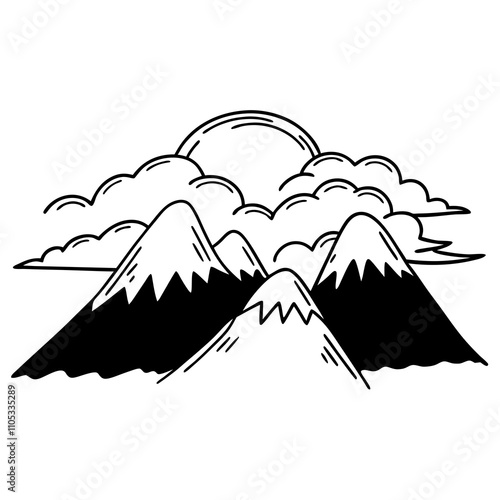 Sunset Mountains - Scenic Vector with Soft Clouds and Setting Sun