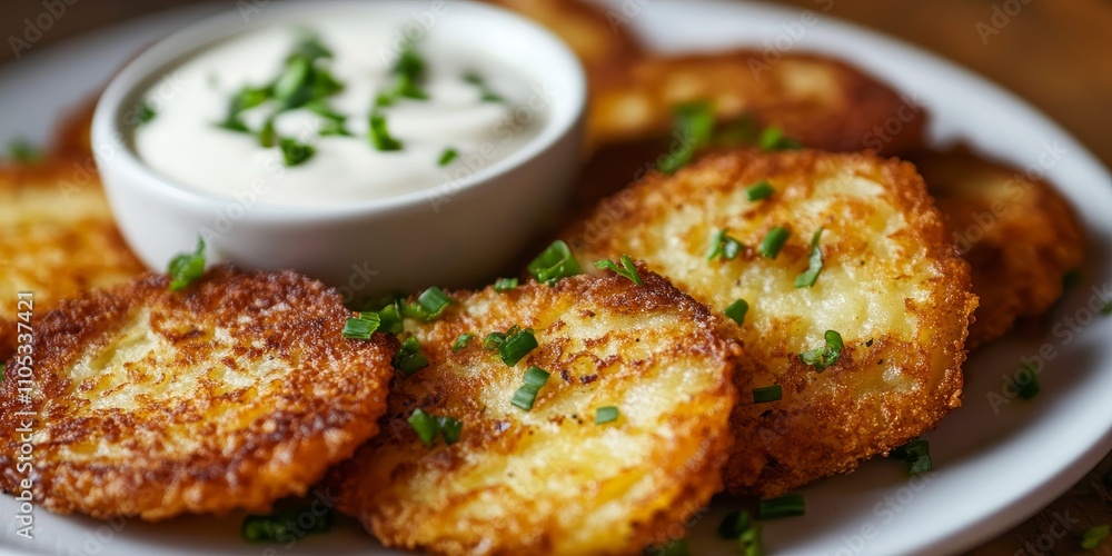 Crispy hash brown potatoes served with a creamy white sauce make for a delicious treat. Enjoy potato pancakes, tasty vegetable fritters, and perfectly golden hash brown potato patties. Crispy hash brown potatoes served with a creamy white sauce make for a delicious treat. Enjoy potato pancakes, tasty vegetable fritters, and perfectly golden hash brown potato patties.