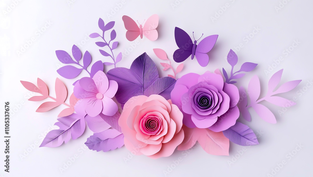 3D paper cut style, pastel color palette, pink and purple tones 3D paper cut style, pastel color palette, pink and purple tones