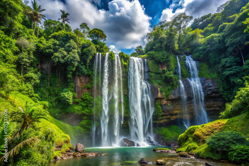 Majestic waterfall in tropical rainforest