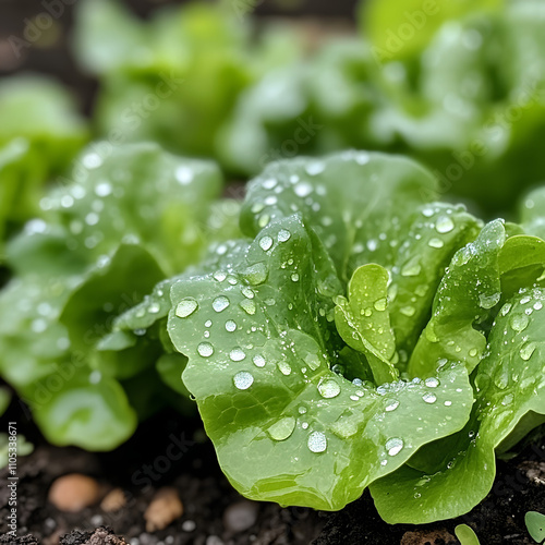 Crystal droplets of morning dew cling to vibrant green leaves, a testament to nature's refreshing embrace