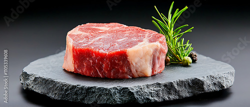 Premium juicy raw steak preparation kitchen food photography modern environment close-up viewpoint culinary art photo