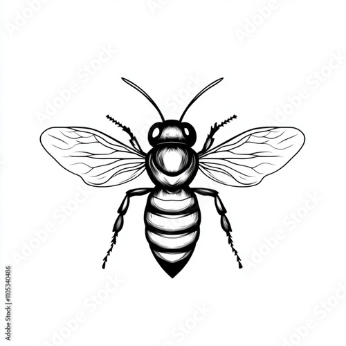 Relaxed African Honey Bee in Simple Line Art