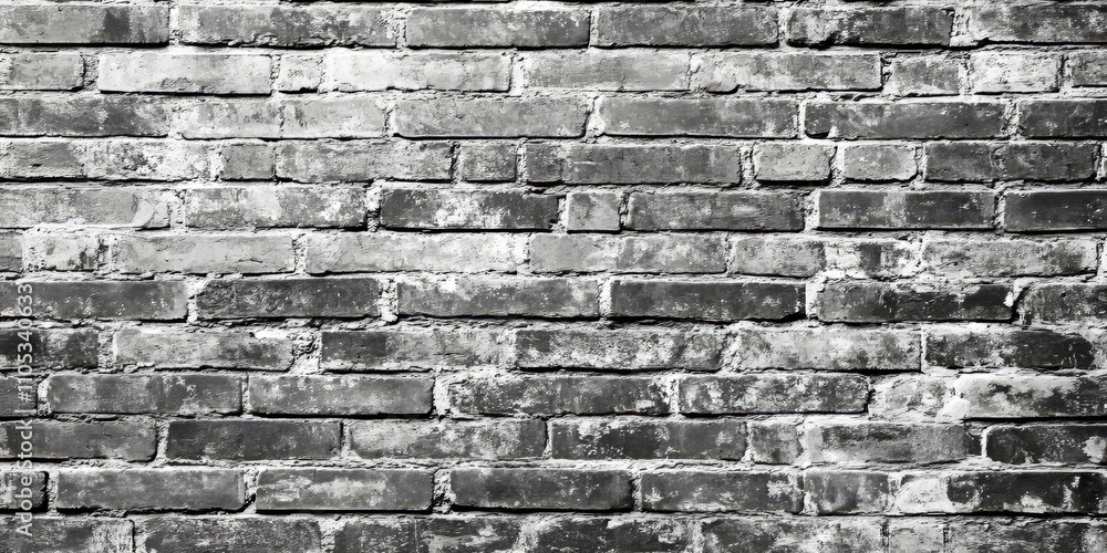 Fototapeta premium Desaturated brick wall background featuring clean black and white brickwork. This brick wall texture offers a grunge vintage aesthetic with ample copy space for creative purposes.