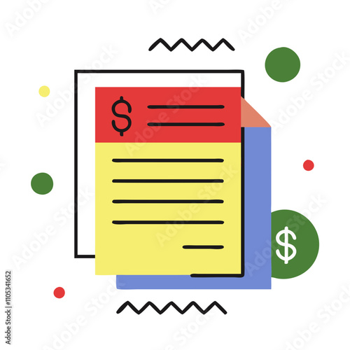 Colorful financial document icon with dollar sign, modern design for accounting and finance concept