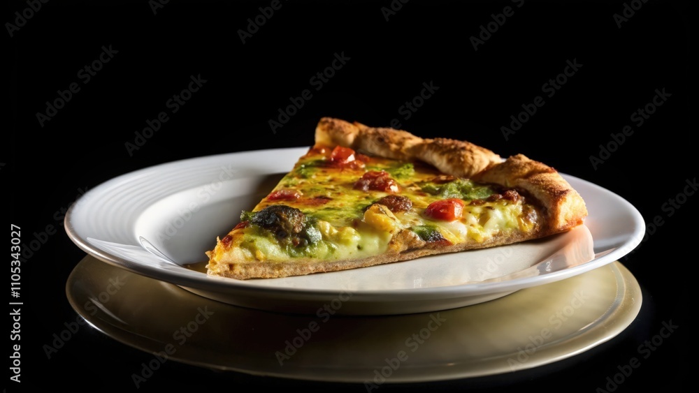 A Single Slice of Pizza with Pesto and Tomatoes on a Plate