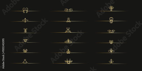 Luxury gold text dividers set. Vintage golden line separators, ornament, borders. Elegance delimiters for wedding card, invitation, certificate, diploma.