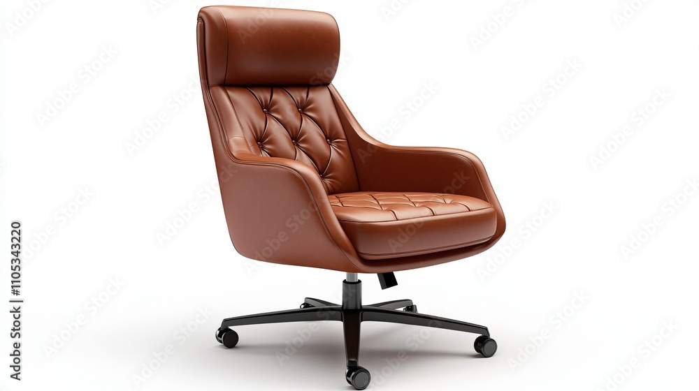 Fototapeta premium Brown leather office chair isolated on white background