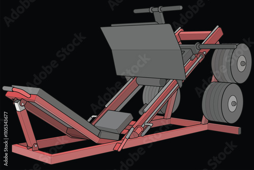 Leg press machine illustration. Fitness, cardio, and muscle building machines, equipments set at gym. Workout and training concept