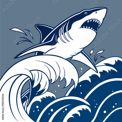 Dynamic vector art capturing the raw power and commanding presence of a Great White Shark in striking detail.