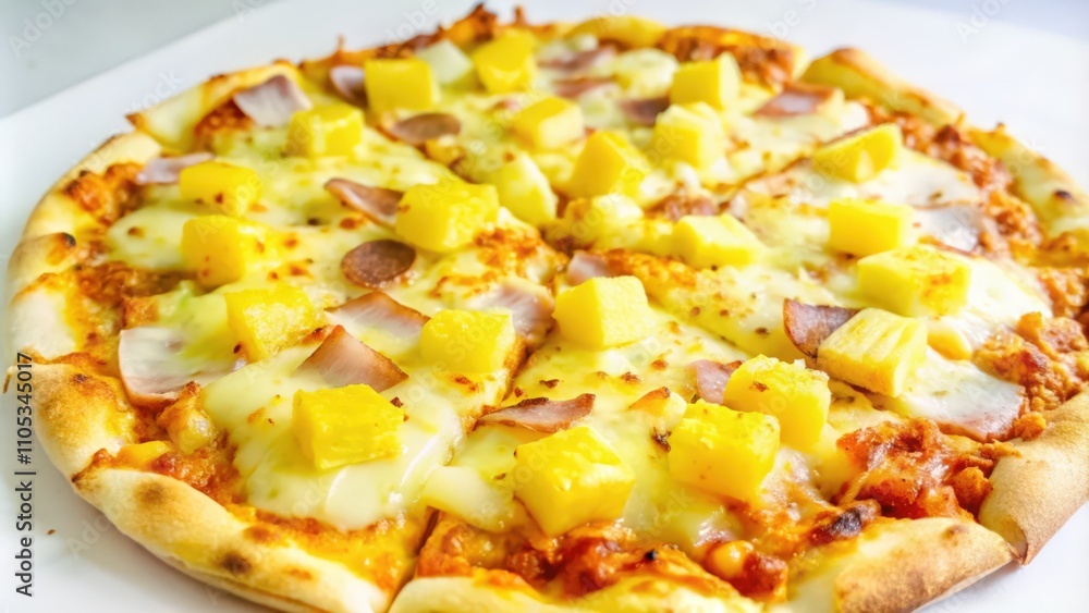 Close-Up of Hawaiian Pizza with Ham, Pineapple, and Cheese Close-Up of Hawaiian Pizza with Ham, Pineapple, and Cheese