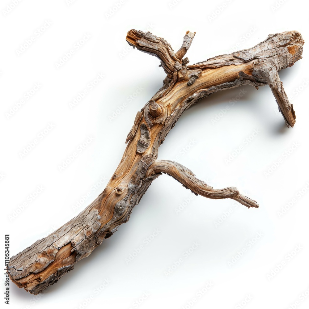Curved driftwood branch isolated on white background with clipping path Curved driftwood branch isolated on white background with clipping path
