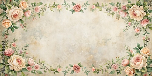 Elegant Floral Border on Antique Textured Background Perfect for Wedding Invitations, Greeting Cards, or Romantic Decor