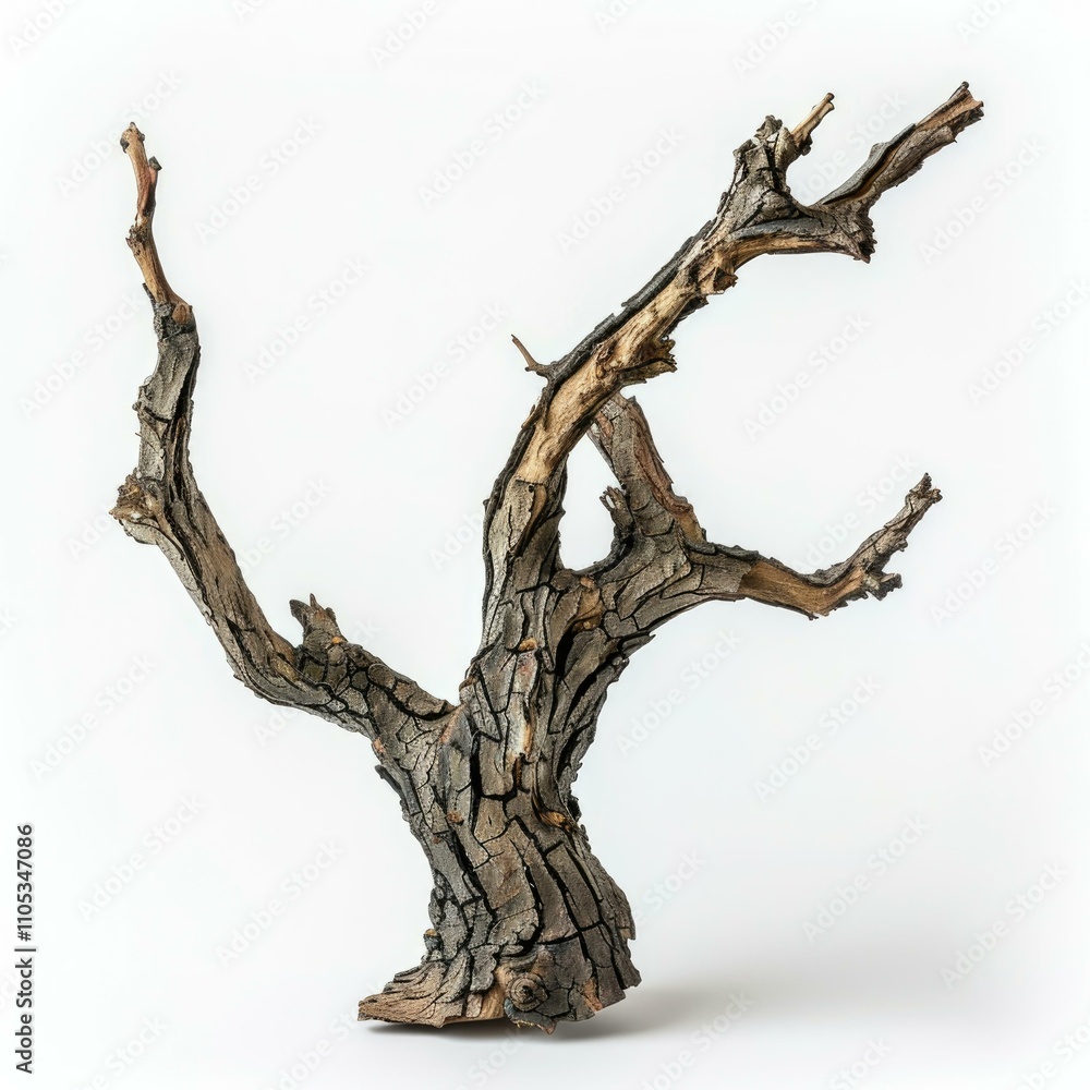 Dry cracked tree branch isolated on white background Dry cracked tree branch isolated on white background