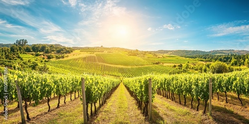 Wallpaper Mural Vineyards in a stunning landscape under a bright sunny sky create a beautiful scene. The vibrant vineyards showcase the natural beauty of the landscape, perfect for vineyard enthusiasts. Torontodigital.ca
