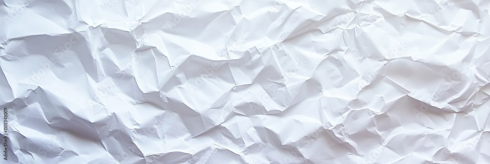 Fototapeta premium White Crumpled Paper Texture Background, Creased Wrinkled Paper Texture, Close Up Top View