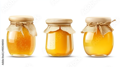 Glass jar with with honey. Different honey colors in glass mason pot