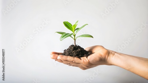 A Hand Holding a Small Green Plant with Soil