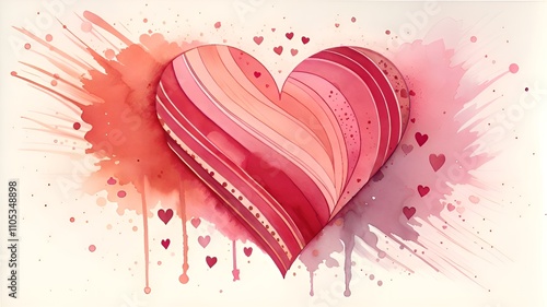 Stylized heart illustration with vibrant colors and splashes for romantic decoration and copy space photo