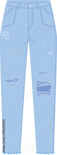 Distressed jeans cartoon icon. Denim fashion pants