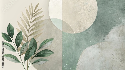 Serene Botanical Abstract with Earthy Tones and Organic Shapes