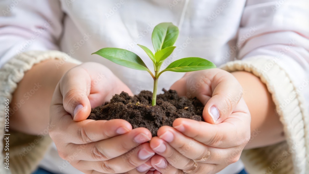 Hands Holding a Small Green Plant Sprouting From Soil Hands Holding a Small Green Plant Sprouting From Soil