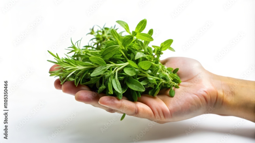Hand Holding a Bunch of Fresh Green Herbs Hand Holding a Bunch of Fresh Green Herbs