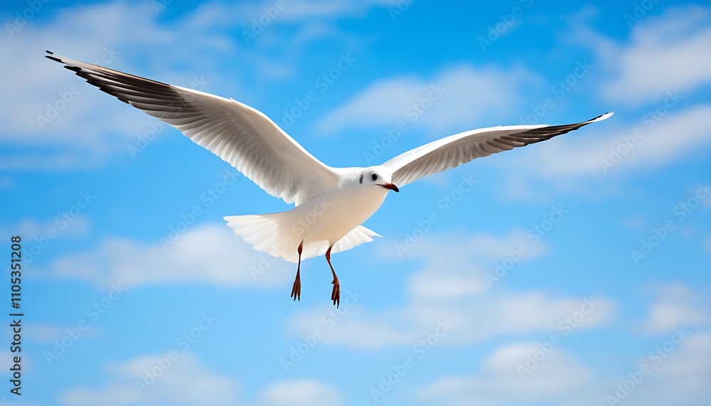 White Seagull Soaring under a Clear Blue Sky White Seagull Soaring under a Clear Blue Sky
